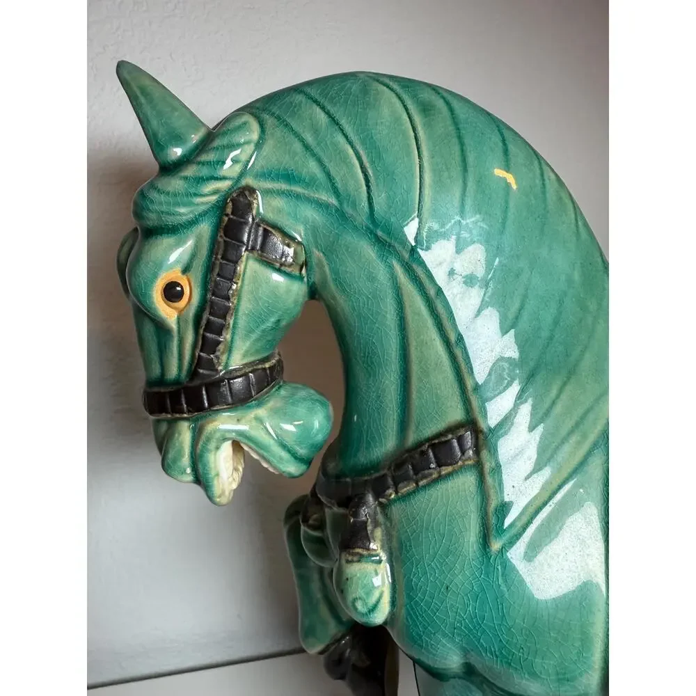 Vintage Green Ceramic Horse Figurine Mid-Century Equestrian Decor
